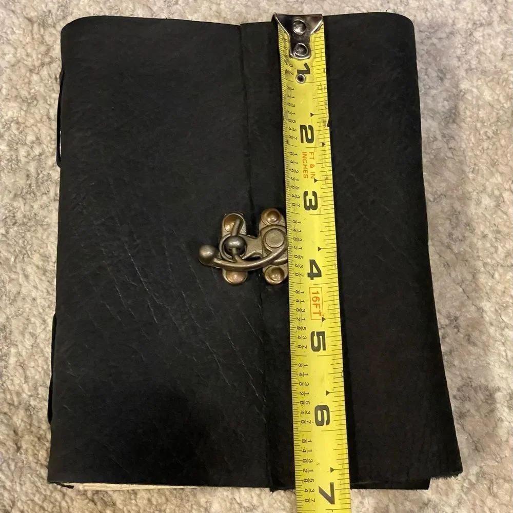 Hand-bound Black Leather Journal with Brass Clasp and Recycled Paper